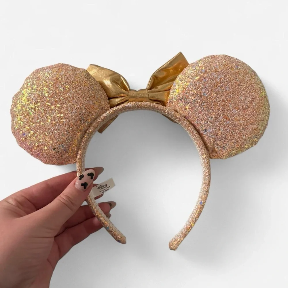 Rose Gold glitter and sequins Minnie Mouse ears headband
